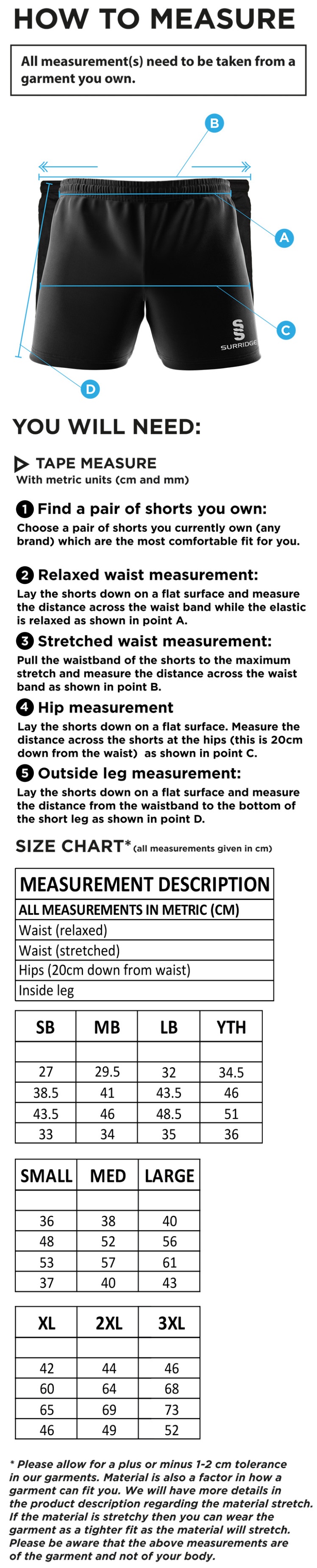 Bentley CC - Performance Gym Short - Size Guide