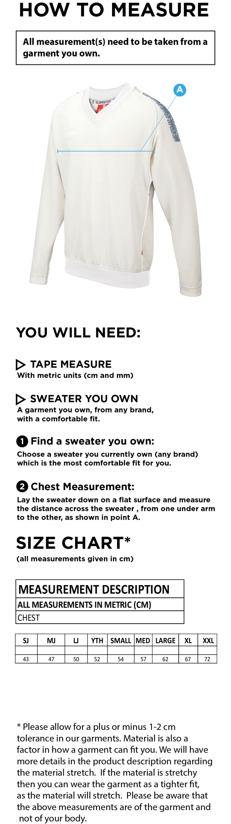 Dual Long Sleeve Sweater - Size Guide