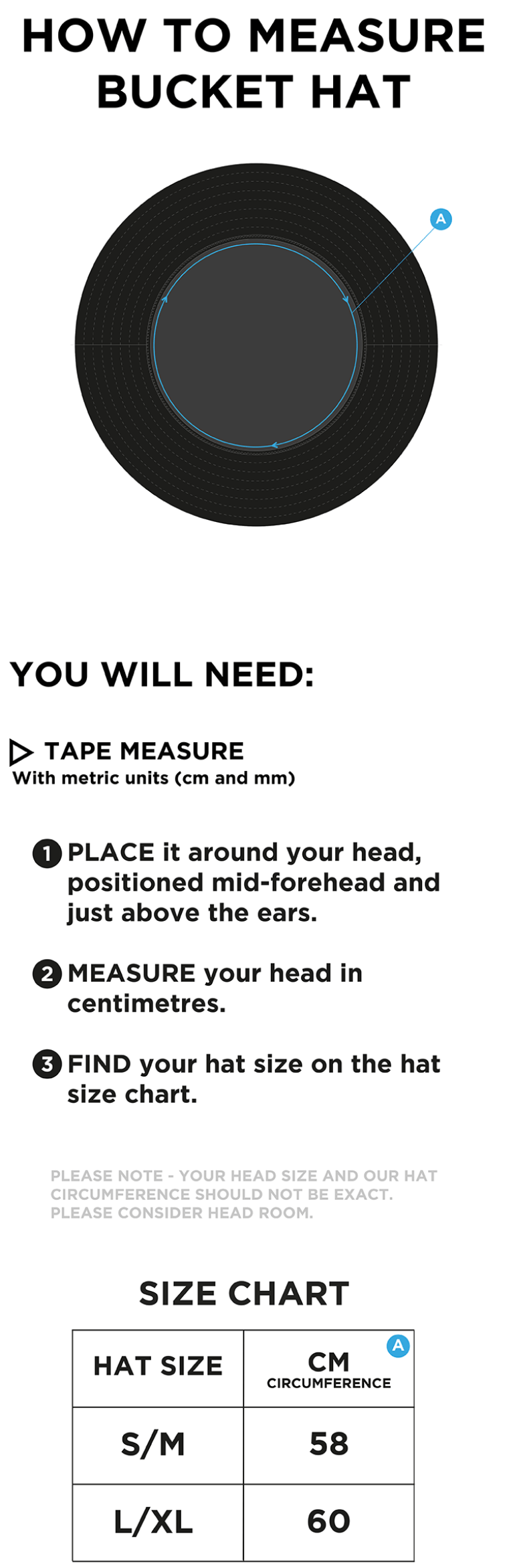 Bentley CC - Dual Bucket Hat - Navy - Size Guide