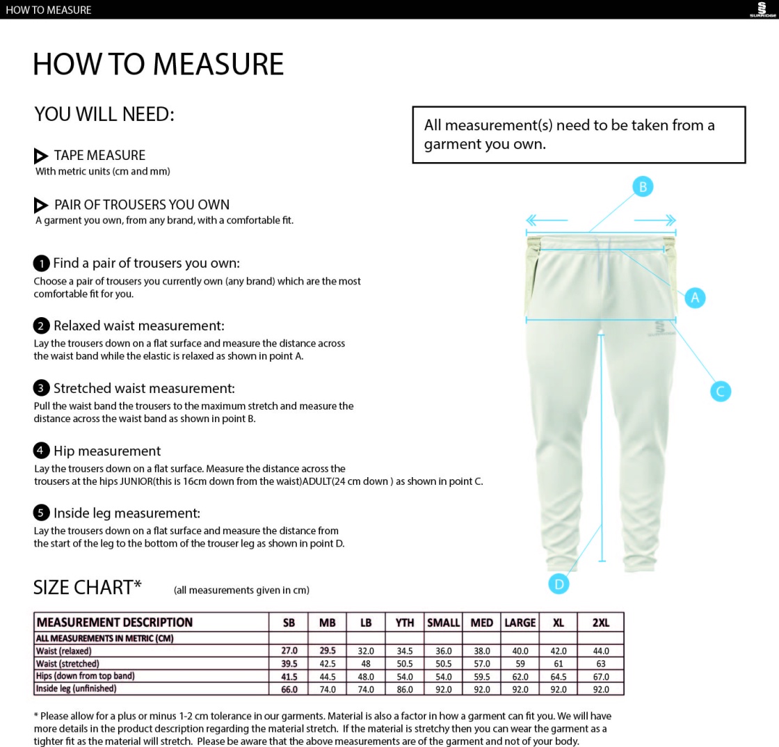 BENTLEY CC Blade Playing Pant - Size Guide
