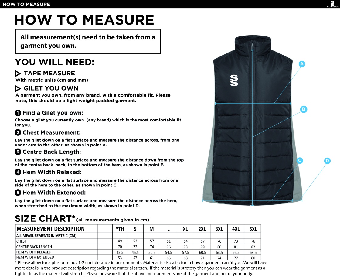 Bentley CC ACTIVE GILET - NAVY - Size Guide
