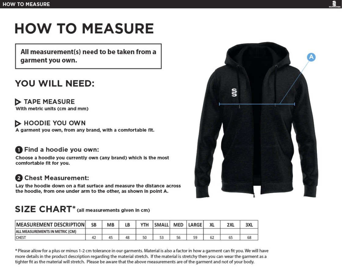 Bentley CC - Dual Full Zip Hoody - Size Guide