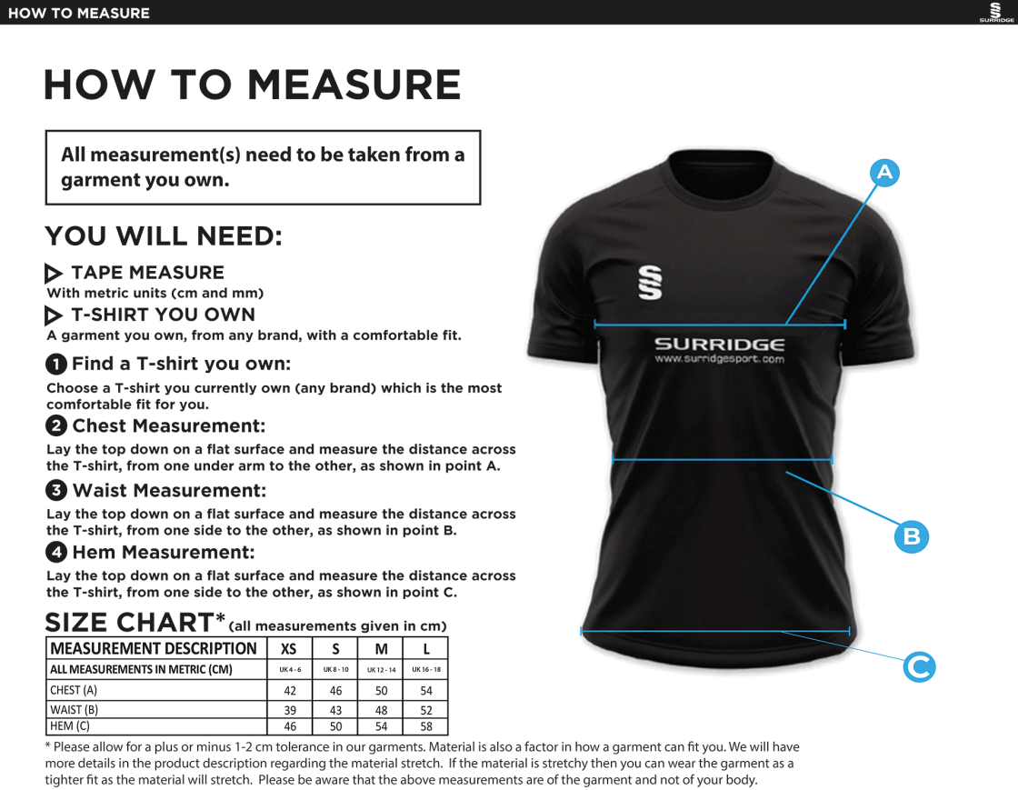 Bentley CC - Women's Dual Solid Colour Polo - Size Guide