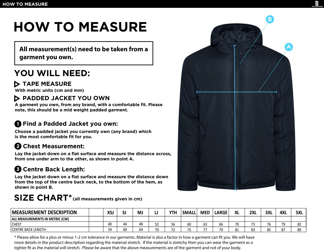 Bentley CC Active Padded Jacket - Navy - Size Guide