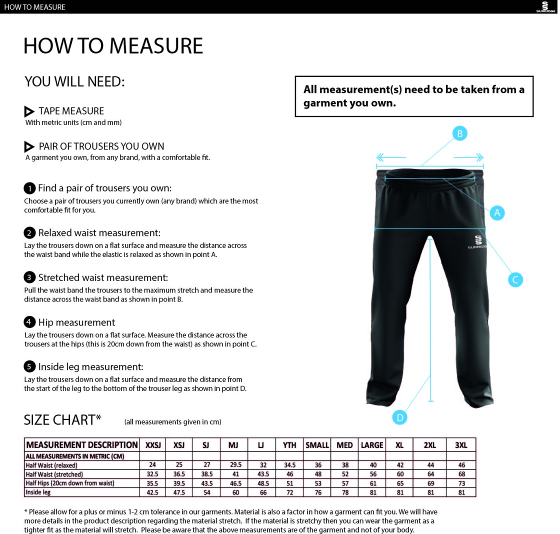 Bentley CC POPLIN TRACK PANT WITH LYCRA - Size Guide