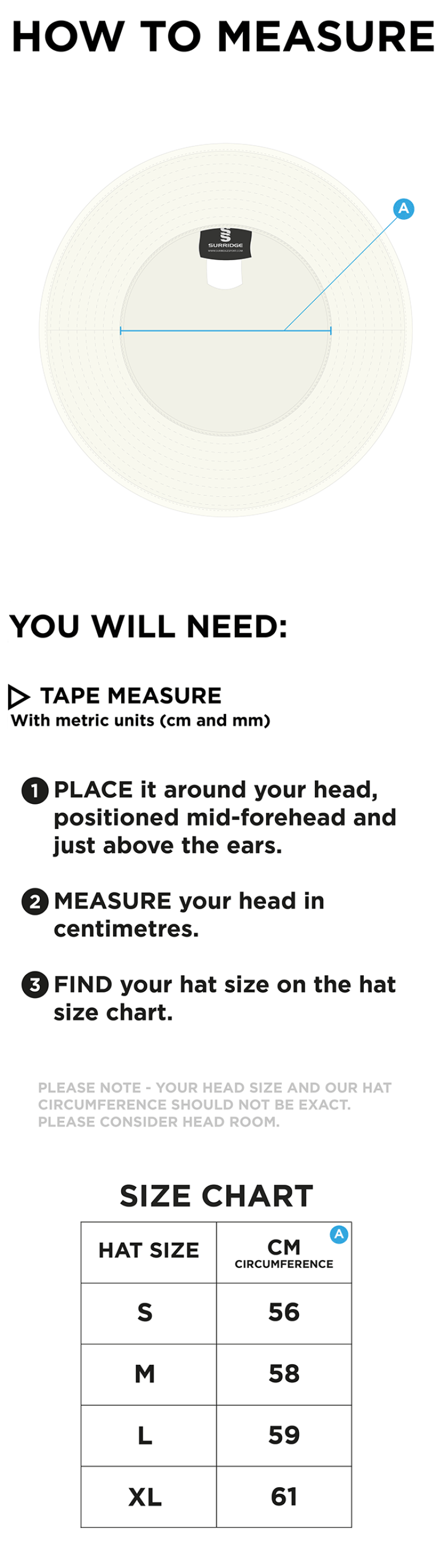 Bentley CC - Floppy Sun Hat - Size Guide