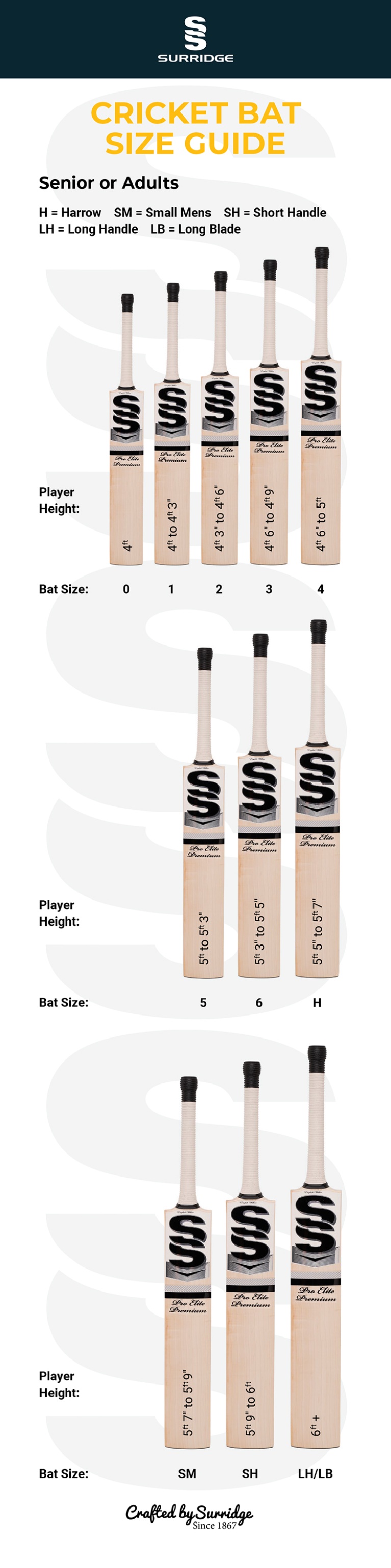 Jumbo Retro Bats  Grade 1 - Size Guide