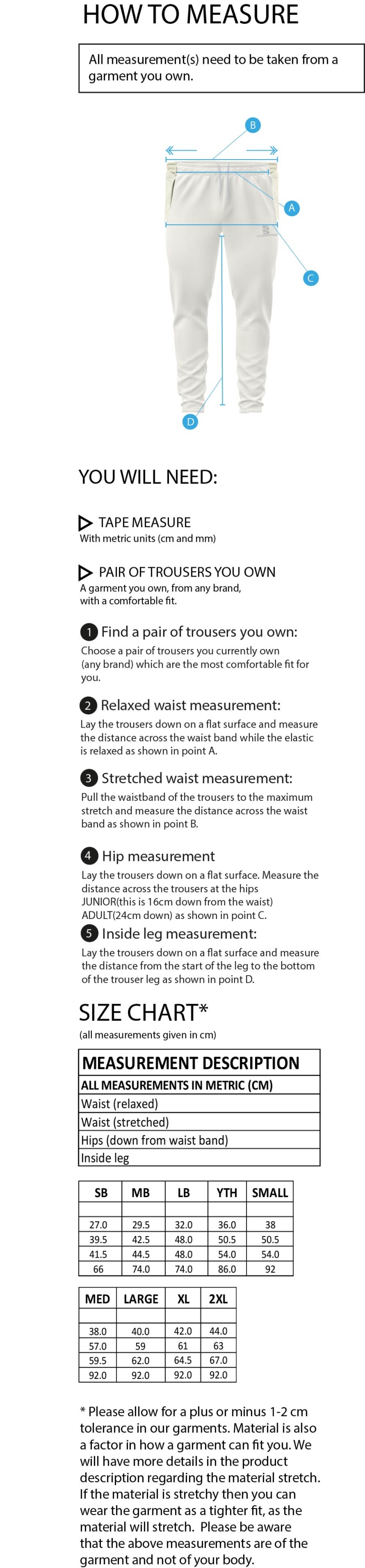 BENTLEY CC Blade Playing Pant - Size Guide