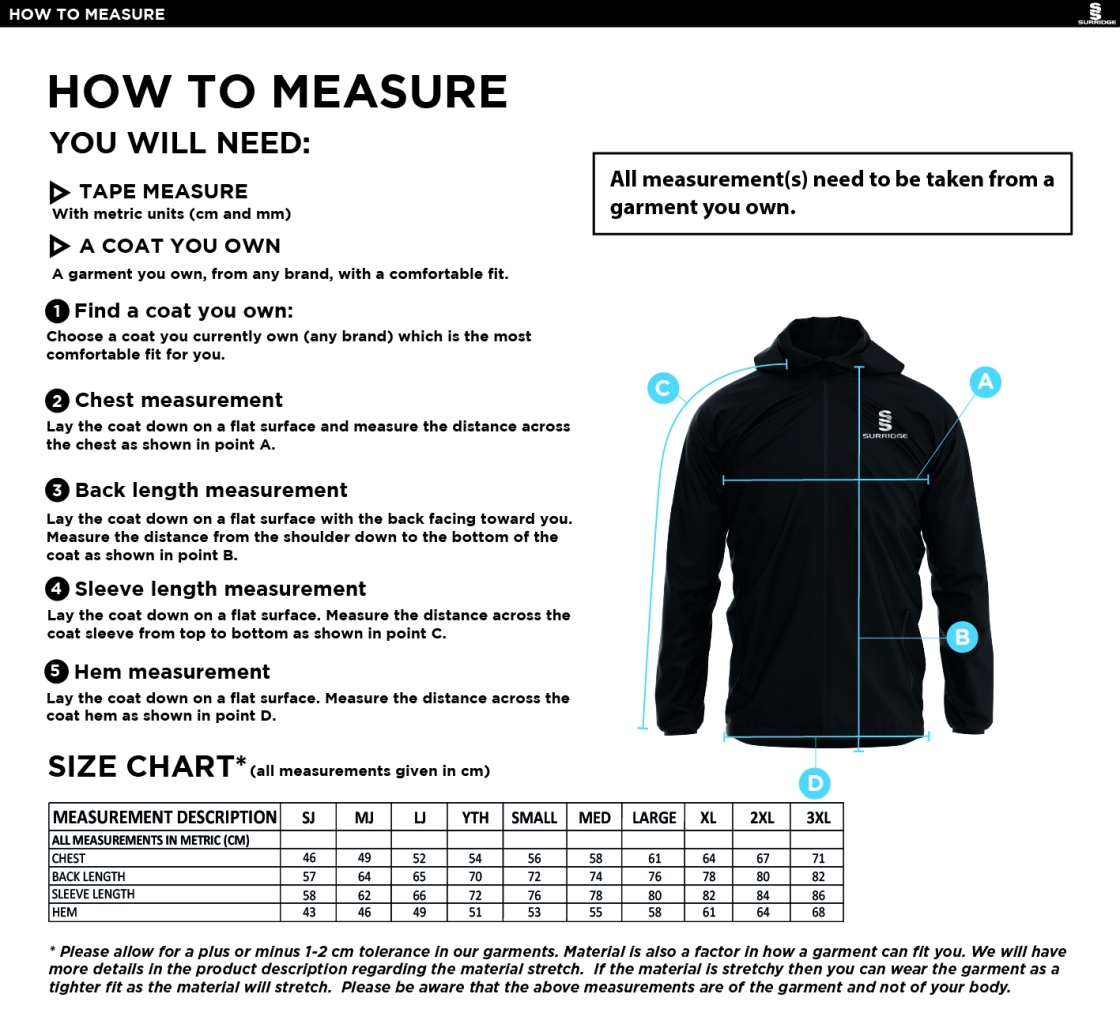 Bentley CC Dual Elite 1/4 Zip Hoody / Rain Jacket - Size Guide