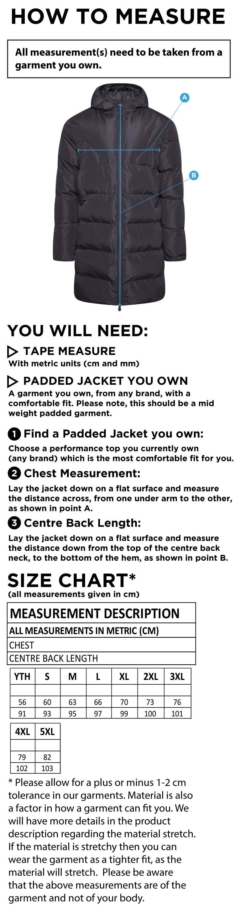 Bentley CC ACTIVE LONG PADDED JACKETS - Size Guide
